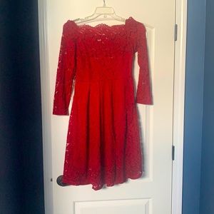 Off the shoulder lace dark red dress